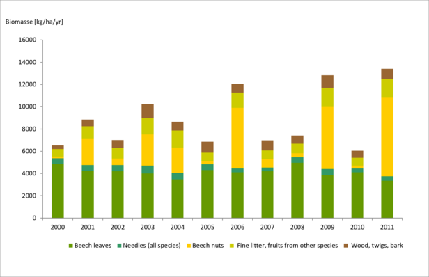 Annual litterfall on the LWF site Lausanne from 2000 to 2011